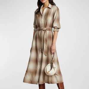 Plaid Belted Wool Shirt Dress